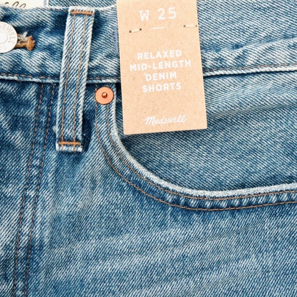 NEW! Madewell Relaxed Mid-Length Denim Shorts Button Fly Blue SZ 25 - Picture 12 of 14